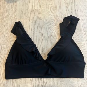 Aerie Black Ruffle V-Neck Bikini Top